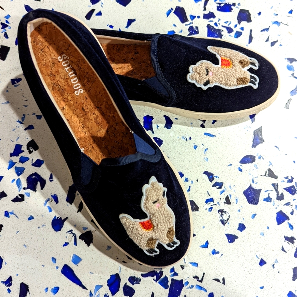 Velvet Navy Soludos slip on loafers, size 8